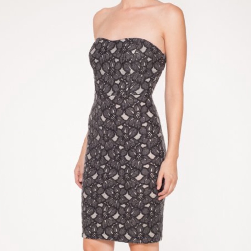 Mystic Gray and White Floral Strapless Dress